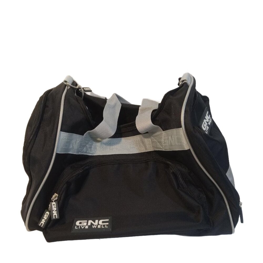 GNC Live Well Duffle Bag Black Gray Handles Adjustable Strap LOGO 100% Polyester